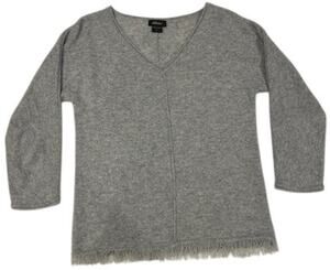 AMICI Pure Women's 100% Cashmere Sweater  SMALL V Neck Fringe 3/4 Dolman Sleeve